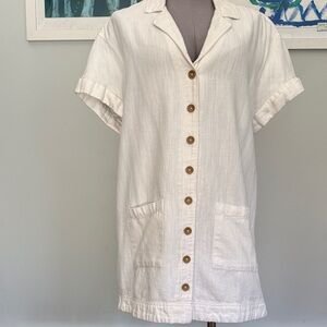 Pilcro White Mini Shirt Dress with Brown Buttons
